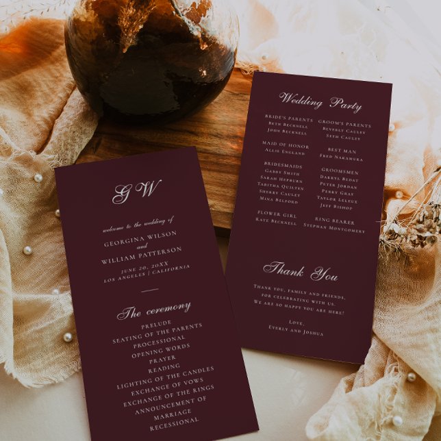 Modern Burgundy Wedding Program (Creator Uploaded)
