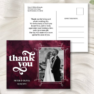 Modern Burgundy Wedding Thank You Photo Postcard