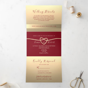 Modern Burgundy Wedding Tri-Fold Invitation