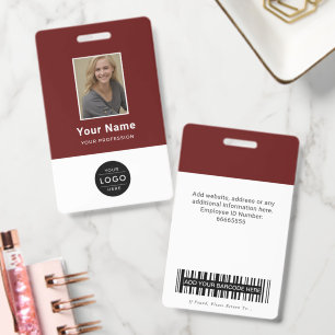 Modern Burgundy White Corporate Photo Logo ID Badge