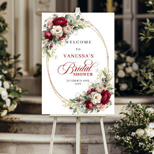 Modern Burgundy White Floral Boho Bridal Shower   Poster