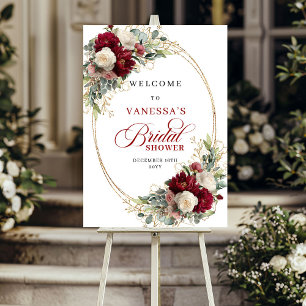 Modern Burgundy White Floral Boho Bridal Shower Poster