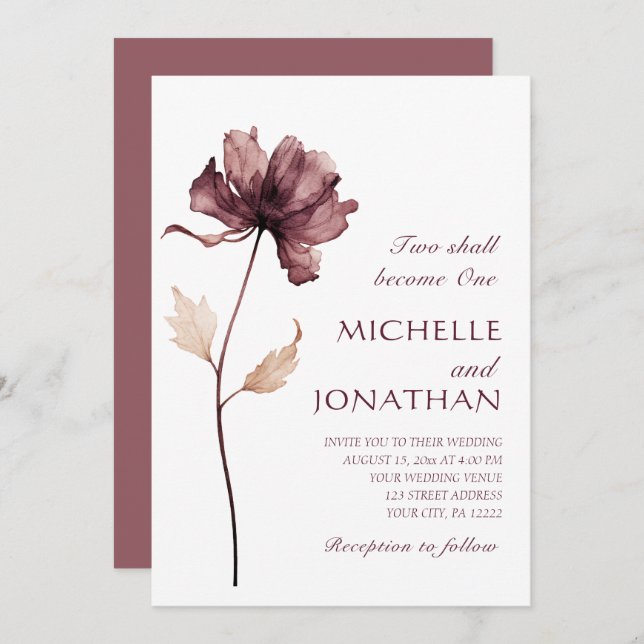 Modern Burgundy Wild Flower Christian Wedding Invitation (Front/Back)