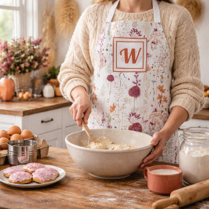 Modern Burgundy Wildflowers   Elegant Boho Floral  Apron