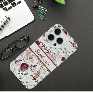 Modern Burgundy Wildflowers Elegant Boho Floral iPhone 15 Pro Case