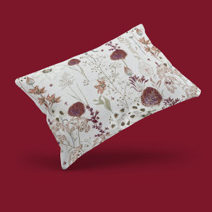 Modern Burgundy Wildflowers   Elegant Boho Floral  Pillowcase