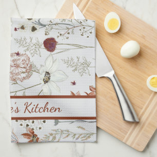Modern Burgundy Wildflowers   Elegant Boho Floral  Tea Towel