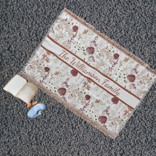 Modern Burgundy Wildflowers Elegant Boho Floral Throw Blanket