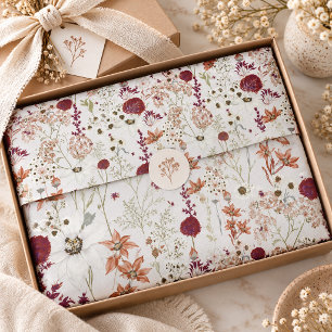 Modern Burgundy Wildflowers Elegant Boho Floral Tissue Paper