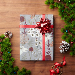 Modern Burgundy Wildflowers   Elegant Boho Floral  Wrapping Paper