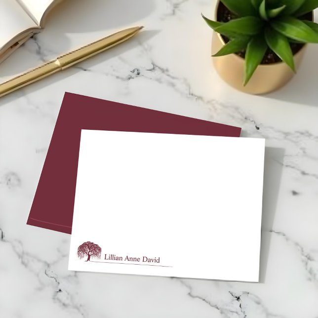 Modern Burgundy Willow Tree Logo Personalised Card (Modern Burgundy Willow Tree Logo Personalized Note Card)