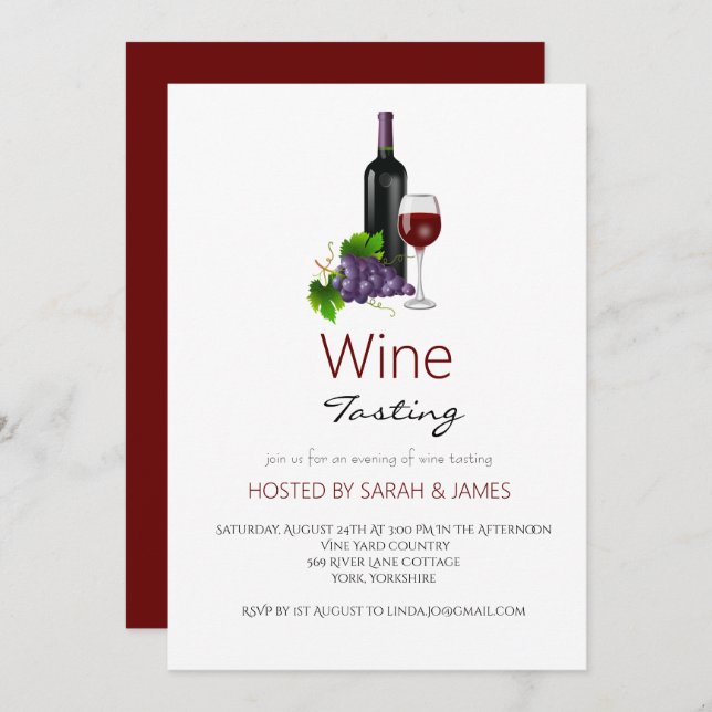 Modern Burgundy Wine Tasting Party   Invitation (Front/Back)