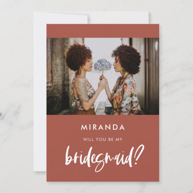 Modern burnt brick Bridesmaid proposal card (Front)