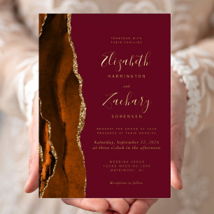 Modern Burnt Orange Agate Burgundy Wedding