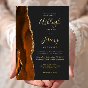 Modern Burnt Orange Agate Dark Wedding