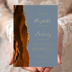 Modern Burnt Orange Agate Dusty Blue Wedding