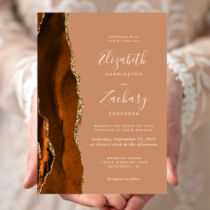 Modern Burnt Orange Agate Dusty Terracotta Wedding Invitation