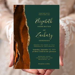 Modern Burnt Orange Agate Emerald Green Wedding