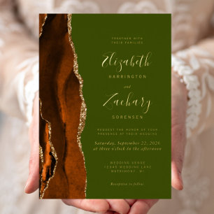 Modern Burnt Orange Agate Olive Green Wedding