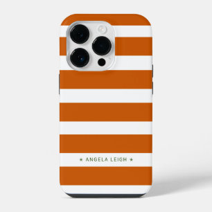 Modern Burnt Orange and White Cabana Stripes iPhone 14 Pro Case