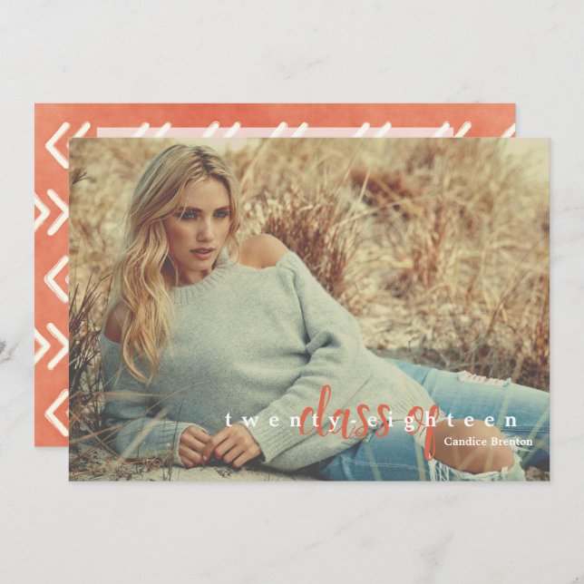 Modern Burnt Orange Arrow Graduate Invitations (Front/Back)