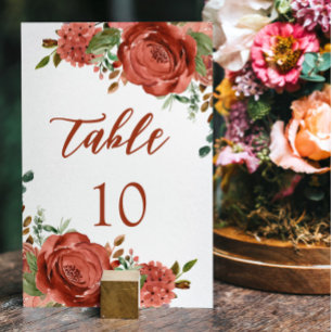 Modern Burnt Orange Floral Terracotta Wedding Table Number
