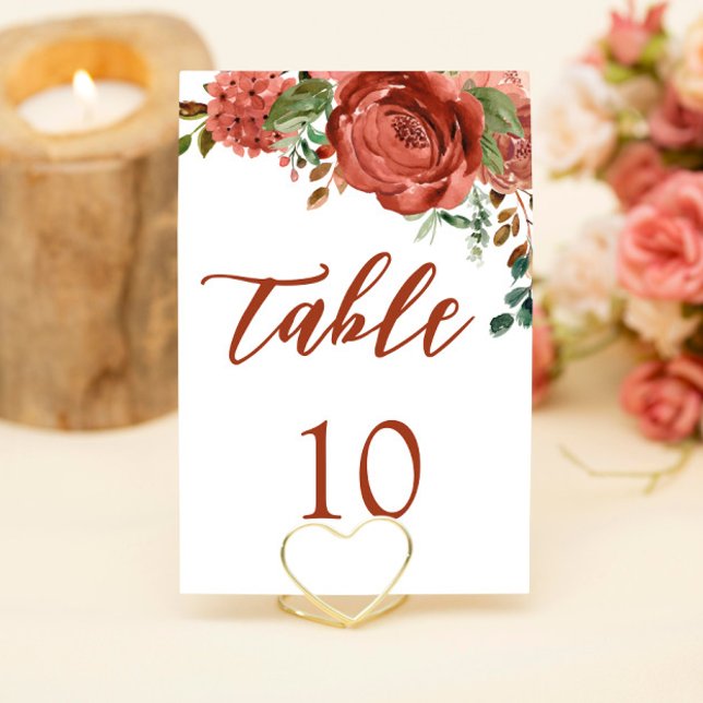 Modern Burnt Orange Floral Terracotta Wedding Table Number (Creator Uploaded)