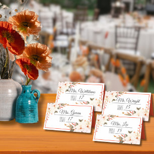 Modern Burnt Orange Floral Wedding Place Card