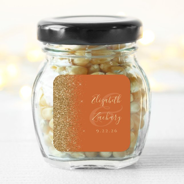 Modern Burnt Orange Gold Glitter Edge Wedding Square Sticker (Creator Uploaded)