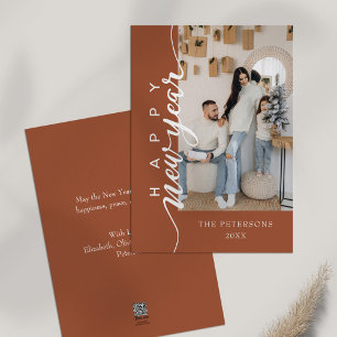 Modern Burnt Orange Happy New Year Greeting Holiday Card