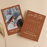 Modern Burnt Orange Minimalist Photo Calendar Boho Save The Date<br><div class="desc">Modern Burnt Orange Minimalist Photo Calendar Boho Save the Date. Easily personalise by replacing each info. Please upload a vertical/portrait photo. Move the circle by clicking Customise further. Make sure to check the preview before adding to cart. (Sample Photo by Mikhail Nilov from Pexels)</div>
