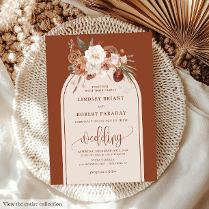 Modern Burnt Orange Pampas Grass Floral Wedding  Invitation