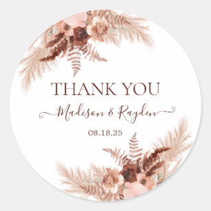 Modern Burnt Orange Pampas Wedding Thank you Classic Round Sticker