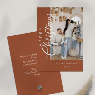 Modern Burnt Orange Photo Christmas Greeting Holiday Card