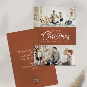 Modern Burnt Orange Photo Collage Christmas  Holiday Card