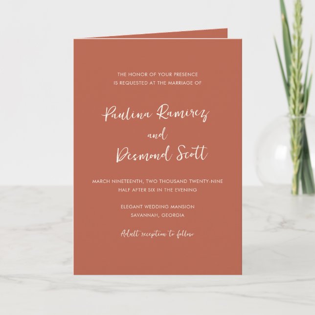Modern Burnt Orange QR Code Simple Wedding Invitation (Front)