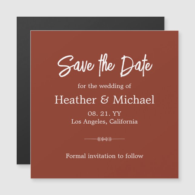 Modern Burnt Orange Save The Date Wedding Magnetic Invitation (Front/Back)