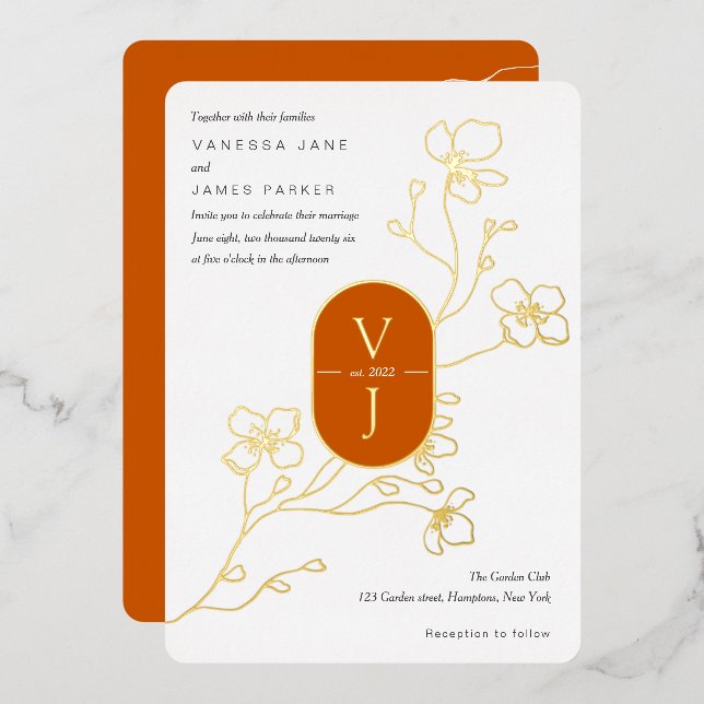 Modern burnt orange simple garden fall wedding (Front/Back)