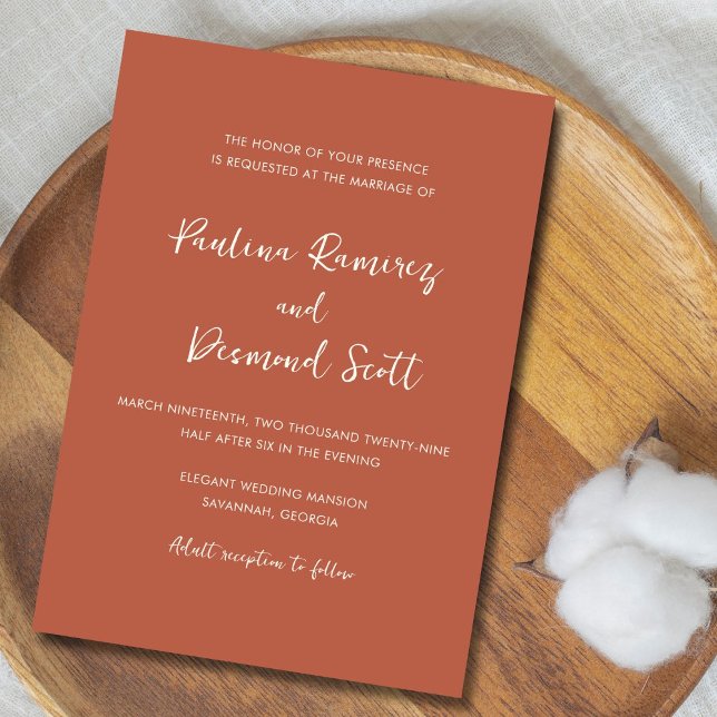 Modern Burnt Orange Simple Wedding Invitation (Creator Uploaded)
