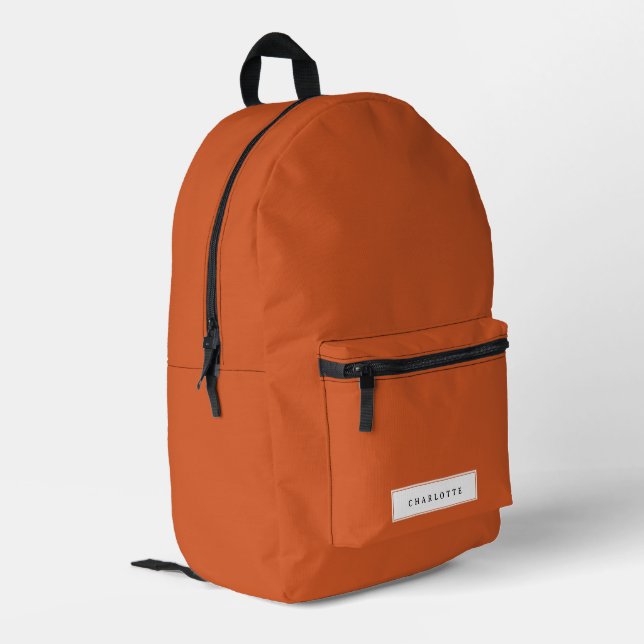 Modern Burnt Orange Solid Colour Custom Name Printed Backpack (Back Corner Left)