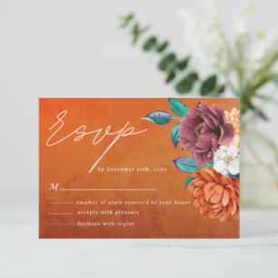 Modern burnt orange terracotta Fall Wedding RSVP Card