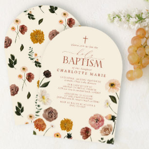 Modern Burnt Orange Terracotta Floral Holy Baptism Invitation