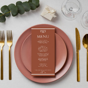 Modern Burnt Orange Terracotta Monogram Wedding    Menu