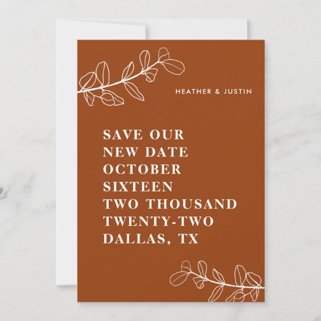 Modern Burnt Orange Terracotta Save The Date Invitation (Front)