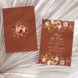 Modern Burnt Orange Terracotta Wildflowers Wedding Save The Date