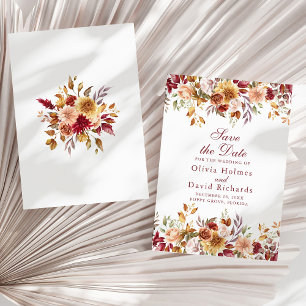 Modern Burnt Orange Terracotta Wildflowers Wedding Save The Date
