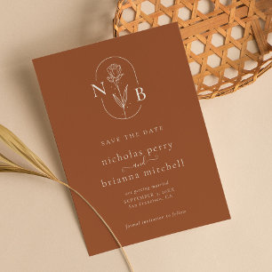 Modern Burnt Orange Wedding Monogram Minimalist Save The Date