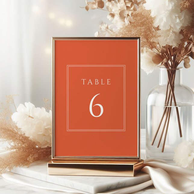 Modern Burnt Orange Wedding Table Number Sign (Creator Uploaded)