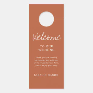Modern Burnt Orange Wedding Welcome Door Hanger