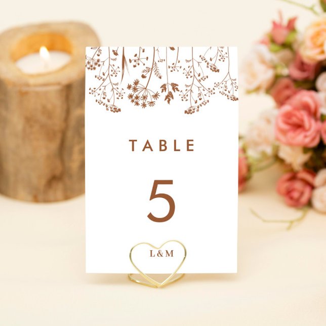 Modern Burnt Orange Wildflowers Terracotta Wedding Table Number (Creator Uploaded)